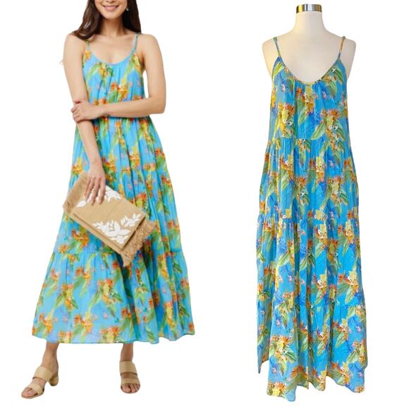 ROLLER RABBIT Dakota Maxi Dress Floral Caprice Blue Sleeveless Cotton Small NWT - Picture 1 of 12